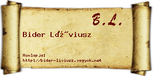 Bider Líviusz névjegykártya